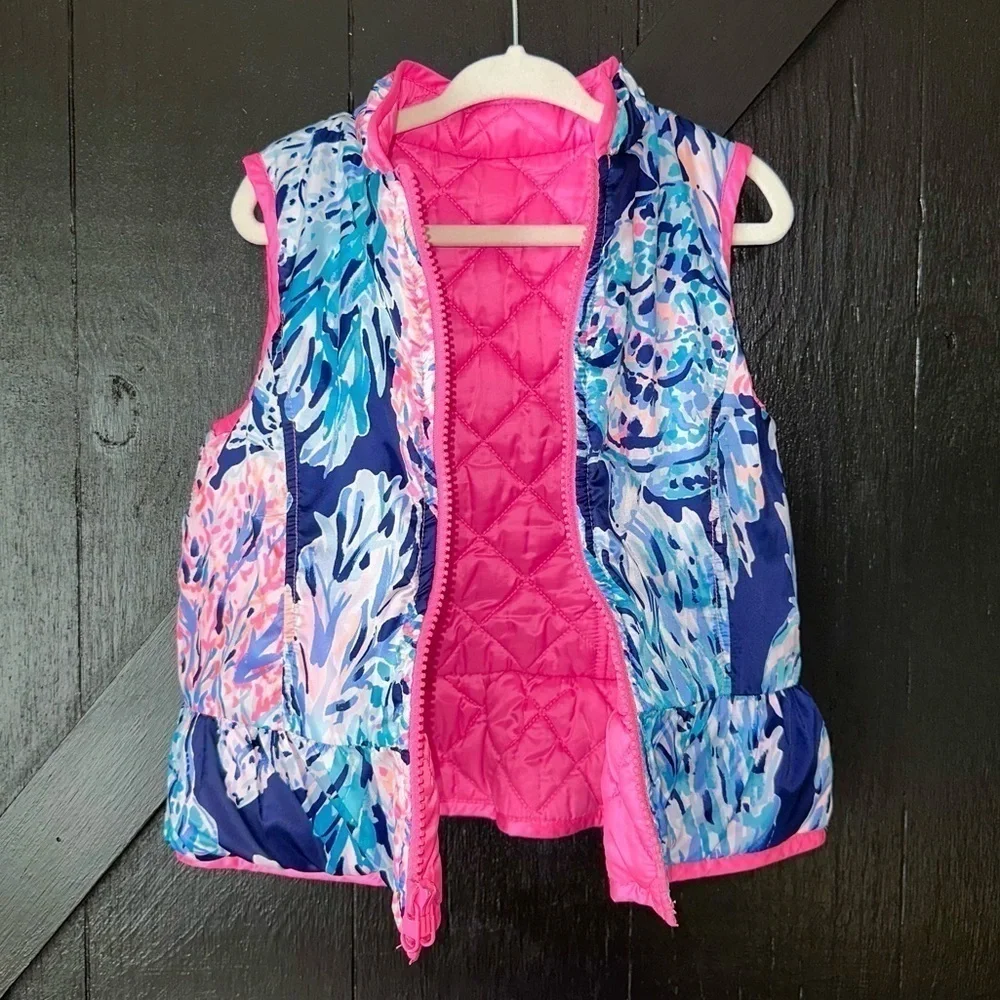 Lilly Pulitzer Girl’s Melanie Prosecco Pink Reversible Peplum Quilted Vest XS